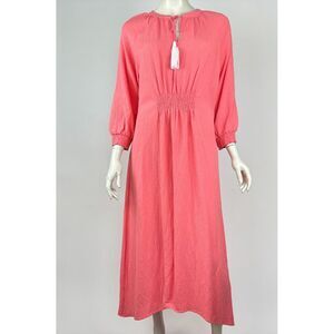 Soft Surroundings Bryn Gauze Maxi‎ Dress Women M NWT Coral Tassels 3/4 Sleeve